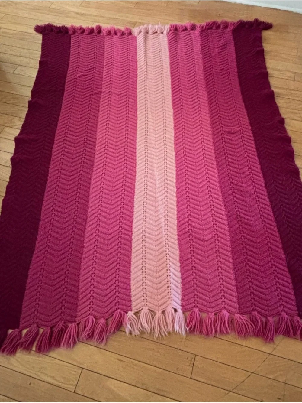 Handwoven Pink Gradient Throw Afghan Blanket